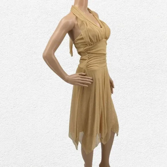 Vintage y2k Speechless Gold Midi Dress Fairycore Glitter Halter Siren Size S - Picture 3 of 12